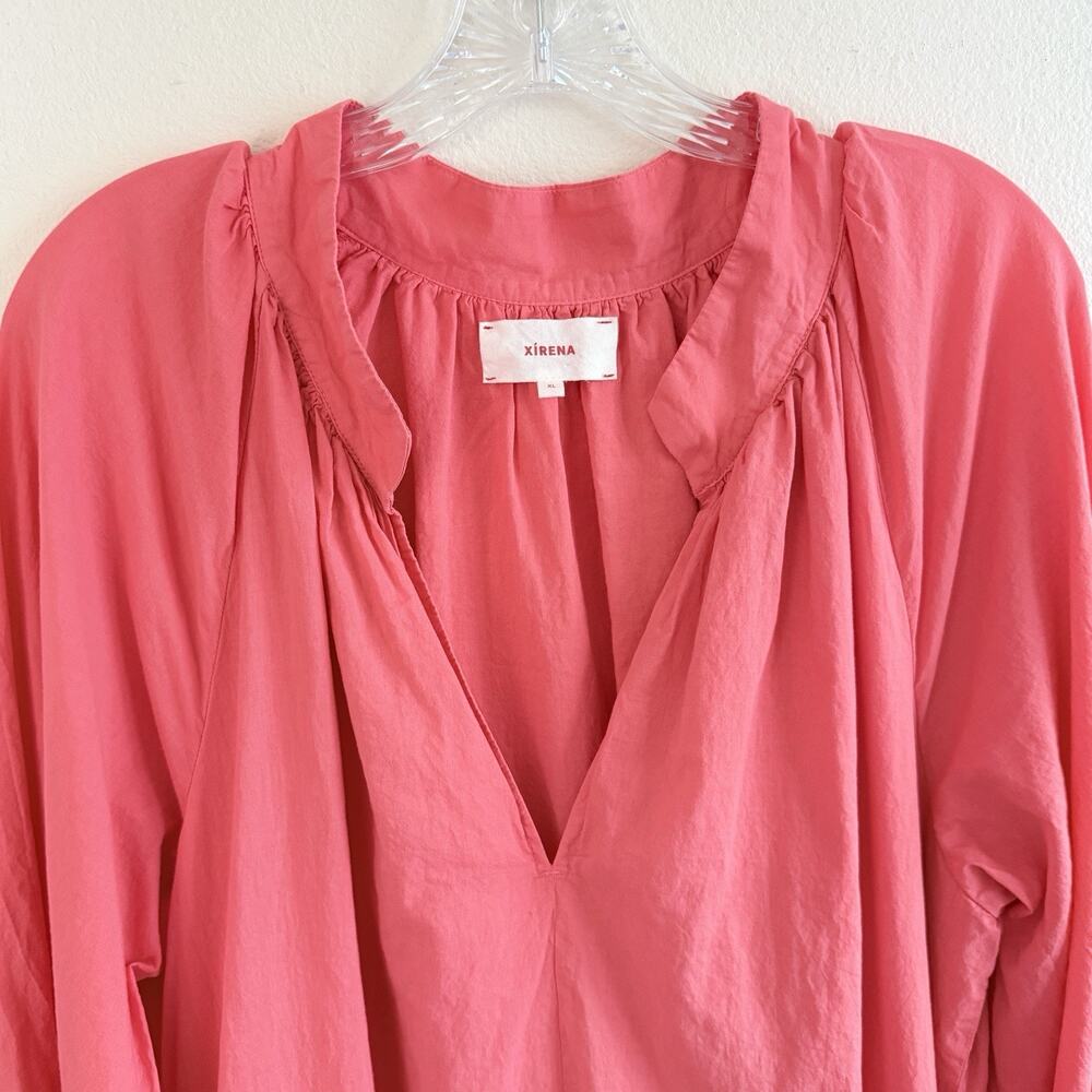 Xirena Cotton Maxi Dress XL Coral Pink Long Sleeve V-Neck Side Slits Boho READ! - Picture 5 of 16